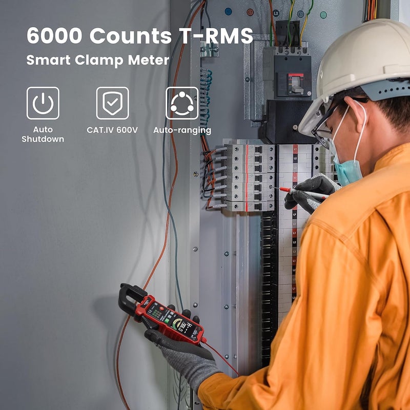 KAIWEETS Smart Digital Clamp Meter with D-Shaped Jaws, Clamp Multimeter with Inrush Current Function, Auto-ranging Amp Meter Built-in HD Color Screen, Measures AC/DC Current Voltage Temperature NCV - Image 2